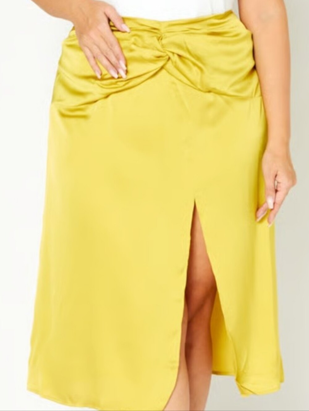 NWT Boohoo twist knot front satin midi skirt chartreuse green Sz 14